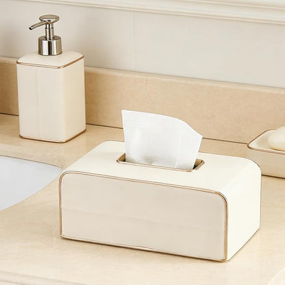 Begei Rectangular Resin Leather Tissue Box Cover for Home Decor, Modern Heavy Tissue Box Holder for Bathroom Countertop, Tabletop, Night Stand, Vanity Table, Office, Beige