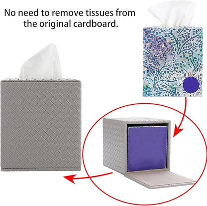 Sumnacon Tissue Box Cover Square Tissue Box Stylish PU Woven Lozenge Pattern Tissue Box Holder with Magnetic Bottom,Cube Leather Tissue Cover for Living Room Bathroom Table Desk Home Office Car,Grey
