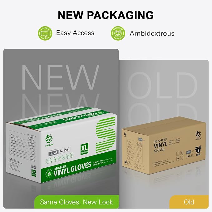 SWIFTLITE Disposable Vinyl Gloves, Food Safe, Latex-Free Powder-Free Clear Plastic Gloves for Cooking, House Clean, Food Prep