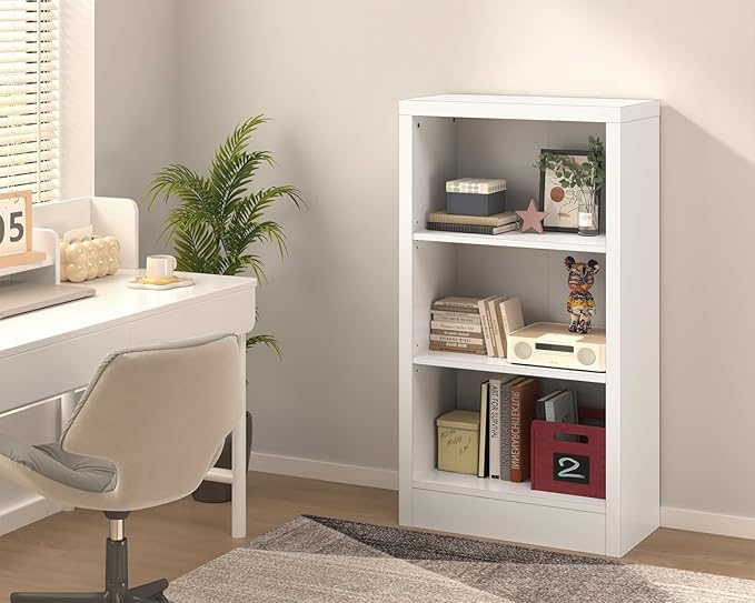 furtble Narrow 3-Tier Bookshelf, 23.6 Inch Wide Storage Shelf - Space Saving Floor Standing Bookcase for Small Spaces, Home Office, Bedroom, Easy to Assemble with Thick Wood, White