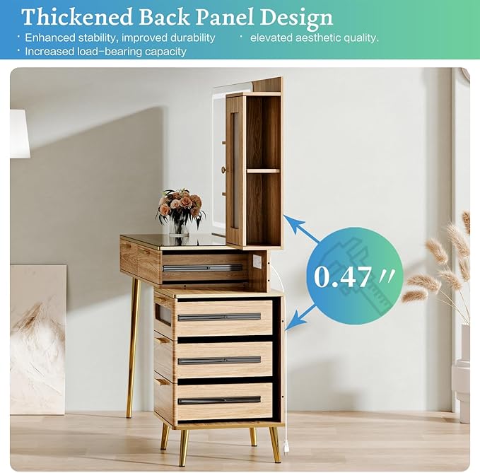 Vanity Desk with 29.53" HD Lighted Mirror, 47.24" Big Modern Vanity Desk with Mirror and Lights, Makeup Vanity with 5 Drawers and Storage Shelves and Charging Station, Oak2