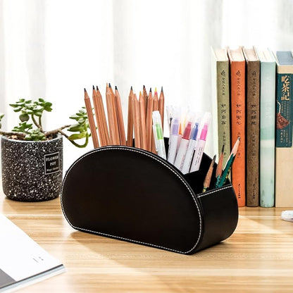 BONNY DODO Remote Control Holders Organizer Box with 5 Compartment PU Leather Multi-functional Office Desk Storage Caddy Store Tv Remote for Media Player,Brush,Pencil,Glassees&Office Supplies (BlACK)
