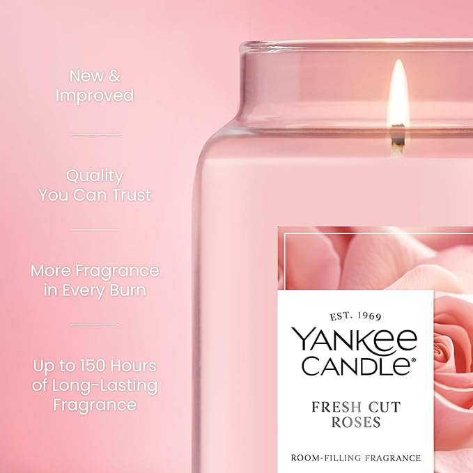 Yankee Candle Fresh Cut Roses, Scented Candle, 22oz Large Jar with up to 150 Hour Burn Time, Giftable