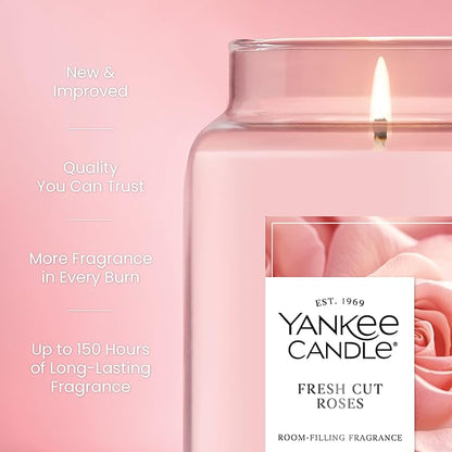 Yankee Candle Fresh Cut Roses, Scented Candle, 22oz Large Jar with up to 150 Hour Burn Time, Giftable
