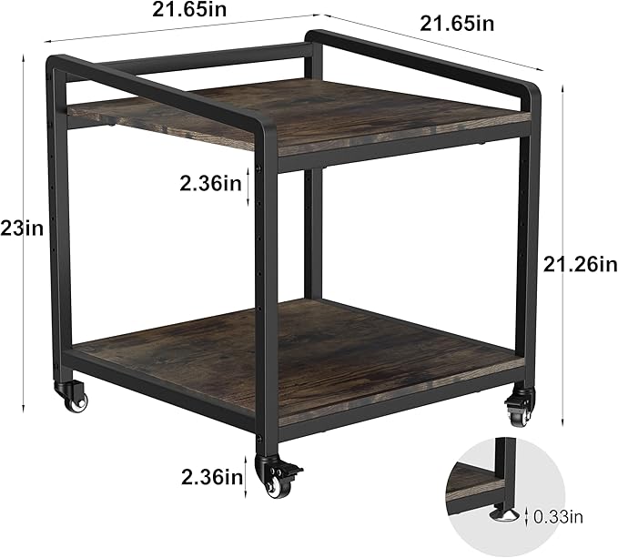 TRUSOON Mobile Printer Stand with Lockable Wheels, 2 Tier Rolling Printer Cart Under Desk with Adjustable Shelf, 23" Hight, Holds up to 200lbs for Home & Office, Rustic Brown