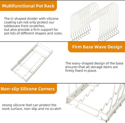 ROOHUA Pot Rack - Expandable Pot & Pan Organizer for Cabinet, 10 Adjustable Compartments (Apricot, 10)