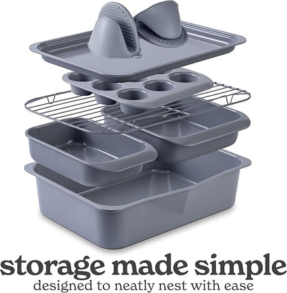 Country Kitchen Nonstick Stackable Bakeware Set - Deluxe Heavy Duty, Durable, Easy Release Baking Set, 8 Pcs, Grey