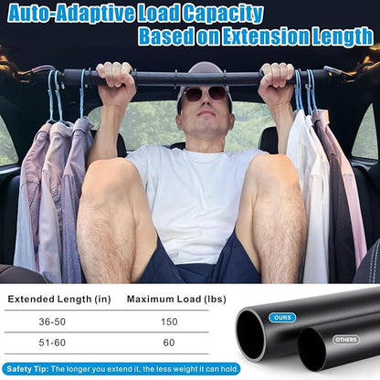 Car Travel Clothes Hanger Bar Expandable 36''-60'' Clothing Rack for Truck SUV Closet Auto-Adaptive Hanging Rod Holds Up to 150 lbs, Road Trip Garment Drying Pole For Vehicles(No Assembly Required)