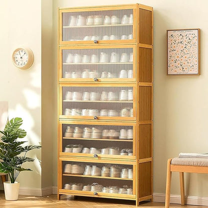 Tall Bamboo Shoe Cabinet with Doors, 10-Tier Shoe Rack for Closet, Freestanding Shoe Storage Cabinet for Hallway Living Room (Brown-06)