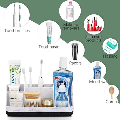 GFWARE Marble Bathroom Countertop Organizer - Detachable 7 Slots Kids Electric Toothbrush and Toothpaste Holde Drainage for Bathroom Accessories Organization Counter Vanity Storage, Black