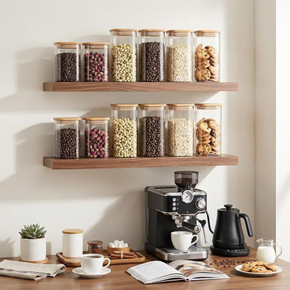 4-Pack 1.2Qt Square Glass Storage Jars with Bamboo Lids | Minimalist Kitchen Organizer,Pantry Storage Container,Food Storage Container,Scandinavian Style Storage,Nordic Style Storage