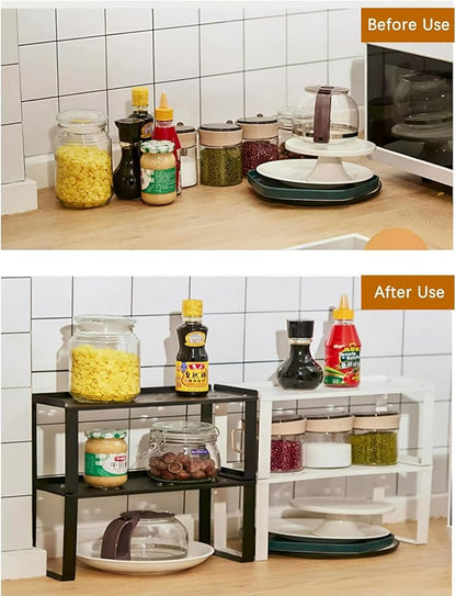2 Pack Metal Kitchen Storage Shelves Countertop Organizers, Shelf Risers, Stackable,Spice Rack
