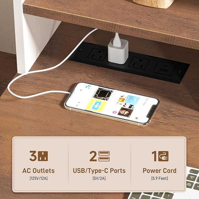 Vabches 51" Executive Desk Farmhouse Home Office Desk with Charging Station, File Drawer, Storage Cabinet, Monitor Stand, Wood Computer Desk with Hutch for Work Study Writing (White)
