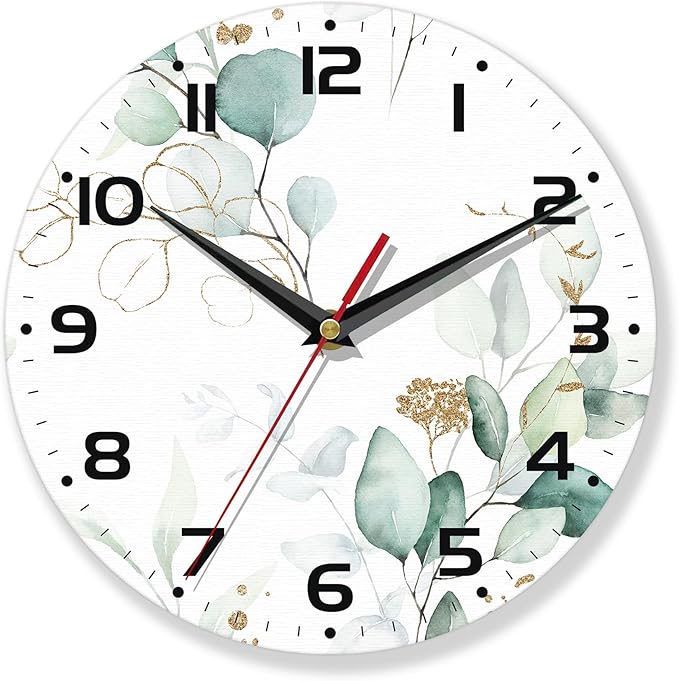 Wall Clocks Battery Operated,Eucalyptus Leaf Clock for Living Room,Decorative Wall Clock for Living Room,Bedroom,Bathroom,Kitchen,10 Inch
