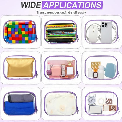 Sanwuta 6 Pcs Clear Hard Zipper Case Plastic Zipper Pouches Transparent Makeup Bag Pencil Case Pouches Toiletry Diaper Bag for Travel Toy Storage Organizer Bins(Purple,7.87 x 5.9 x 2 Inch)