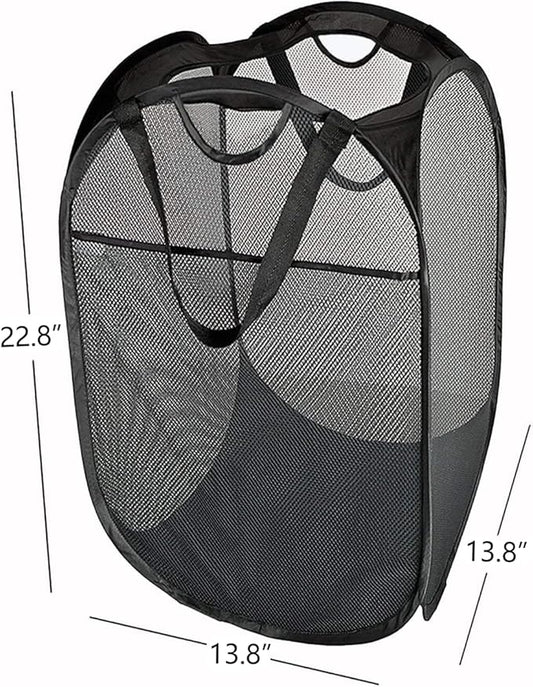 2 Pcs Strong Mesh Pop up Laundry Hamper,House Again Collapsible Laundry Basket with Durable Handles Solid Bottom High Carbon Steel Frame, Space-Saving, Easy to Open and Fold Flat for Storage(Black)