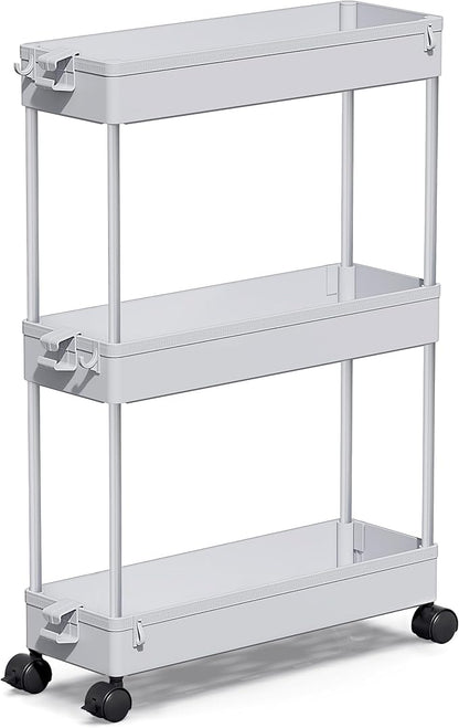 SPACEKEEPER Slim Rolling Storage Cart, 3 Tier Storage Organizer Laundry Room Organizer Mobile Shelving Unit, Multi-Purpose for Kitchen Office Bathroom Laundry Narrow Places, Gray