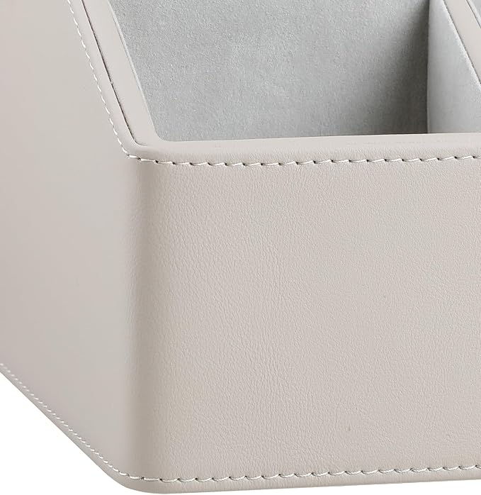 PU Leather Desk Organizer, Luxury Remote Control Holder for Home, Office Desk Accessories Table Caddy Bedside Nightstand Organizer (Dark Beige)