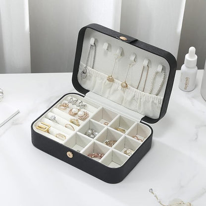 CASEGRACE Travel Jewelry Box Small Jewelry Organizer Case Display Storage for Earrings Necklace Rings Bracelets Portable Jewelry Organizer for Women Girls, Black
