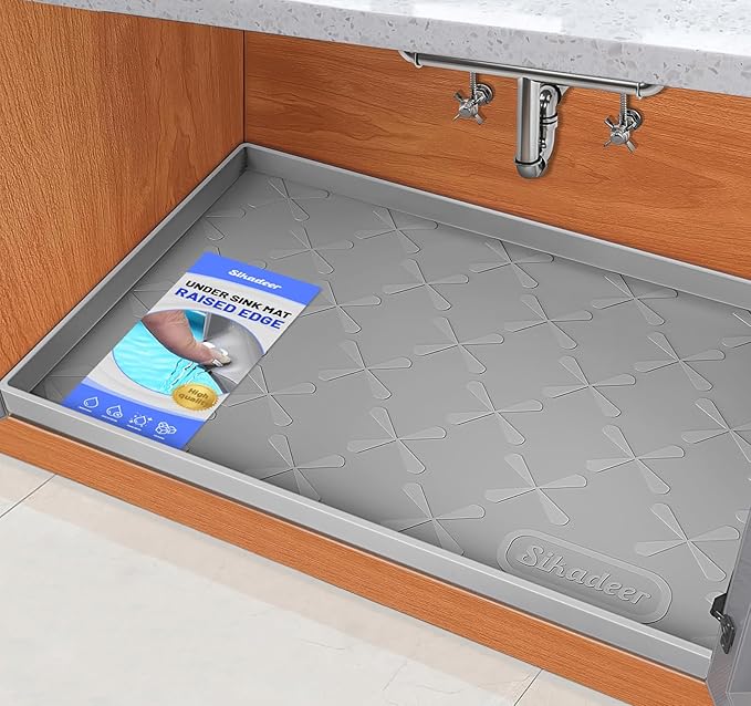 SIKADEER 25" x 22" Under Sink Mat Waterproof, Silicone Mat Kitchen Drawer Shelf and Cabinet Liner, Sink Protector for Kitchen Organizers and Storage, Boot Tray Pet Food Mats
