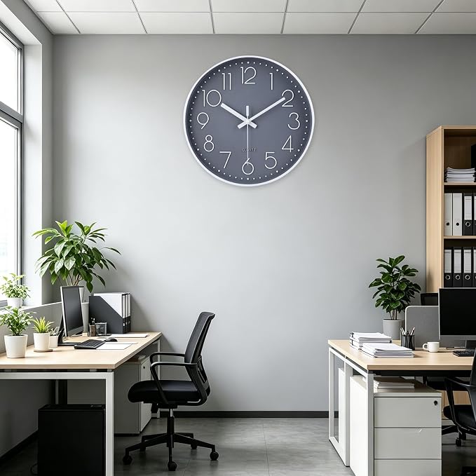 jomparis 16 Inch Gray Large Wall Clock Silent Modern Elegant Decor for Living Room Office Kitchen Dining Room