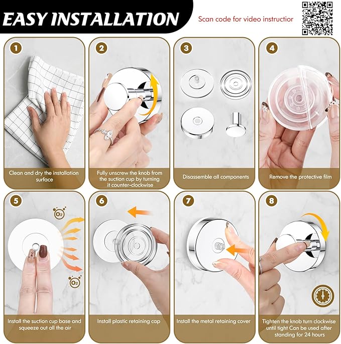 MOTAIPEAK Suction Cup Hooks for Shower,Removable Shower Towel Suction Hooks for Bathroom Wall,Kitchen,Glass,Mirror,Tile to Hang Robes,Loofah-Chrome(2-Pack)