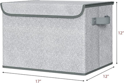 Univivi Storage Bins with Lids [4-Pack] Large Collapsible Stackable Fabric Storage Boxes with Lids, Decorative Closet Organizers and Storage for Clothes, Office, Bedroom (Gray, 17“ x 12” x 12")