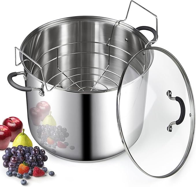 Cook N Home Water Bath Canner, 24 Quart Stainless Steel Stockpot | Large Pot with Stay-Cool Handles, Stockpot for Canning, Jars, Compatible with All Stovetops