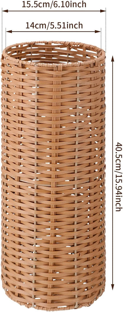Weysat Woven Umbrella Stand for Entryway Handmade Umbrella Holder Freestanding Cane Stand Natural Color Decorative Umbrella Rack Tall Basket for Laundry Bathroom(Rattan, Cylindrical Style)