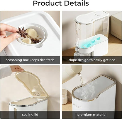 UFORU Rice Dispenser, Rice Storage Container with Measuring Cup for Kitchen Pantry Household, Cereal Dry Food Storage Containers Airtight, Sealed Moisture Proof (White 22 Lbs)