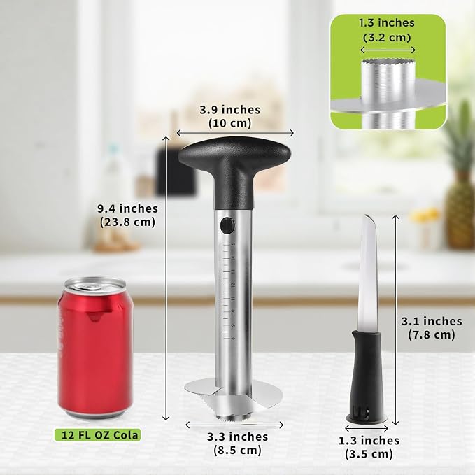 YYP Pineapple Corer and Slicer with Measurement Marks – Stainless Steel Pineapple Cutter for Perfect Pineapple Rings & Effortless Cutting (Black)