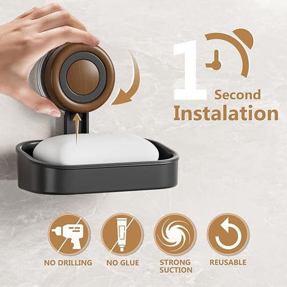 Double Layer Soap Dish for Shower 2 Pack, Wall Mounted Bar Soap Holder Suction Cup 2 Layer Self Draining Soap Case Sponge Holder for Shower Bathroom, Tub and Kitchen Sink, Black