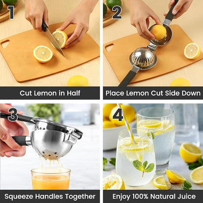 Rekix Stainless Steel Lemon Squeezer, Max Extraction Hand Press Lemon Juicer, Extra Large Orange Juicer, Manual Lime Squeezer, Handheld Citrus Fruit Squeezer for Kitchen Bar, Exprimidor De Limones