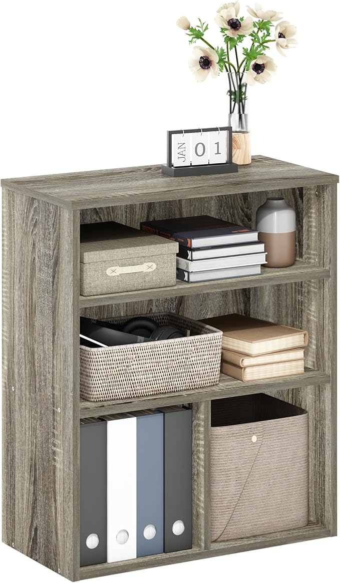 Furinno PASIR Book Shelf, 3-Tier Display Bookshelf, Bookcase, 11.8 x 23.6 x 28.1, for Living Room, Bedroom, Home Office, French Oak