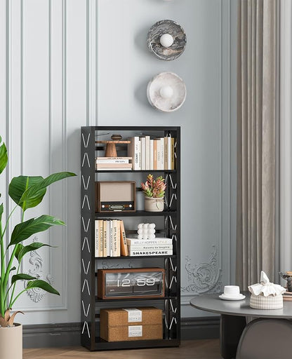 METALOONG 5-Cube Bookshelf, All Steel Bookcase with Adjustable Shelves & Anti-Tip Kit for Home Office, Hallway, and Garage, Modern Tall Display Shelves, Heavy-Duty Storage Organizer (Black)