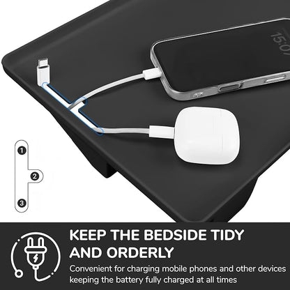 Bedside Shelf for Bunk Beds & Top Bunk, Clip On Nightstand with Cable Catch, White, 35lbs Capacity, College Dorm Room & Kids Room (Black)