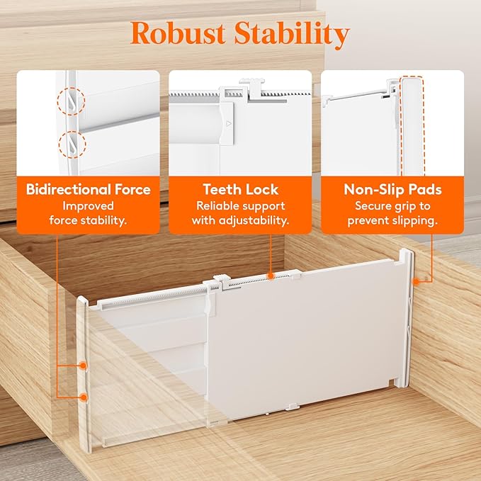 Lifewit 8" Tall 6 Pack Drawer Dividers, 13.8"-22.2" Adjustable Deep Drawer Organizer Clothes, Expandable White Plastic Separators for Dresser, Kitchen, Cabinet, Closet, Office Organization & Storage