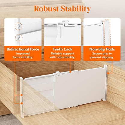 Lifewit 8" Tall 8 Pack Drawer Dividers, 13.8"-22.2" Adjustable Deep Drawer Organizer Clothes, Expandable White Plastic Separators for Dresser, Kitchen, Cabinet, Closet, Office Organization & Storage