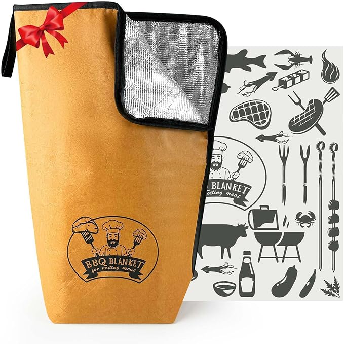 Valentines Day Gifts 21-Inch BBQ Blanket for Resting Meat - Insulated Brisket Bag for Smoker & Grill Accessories | 5-Layer Thermal Resting Bag for Super Bowl, Parties (Brown-with Paper)