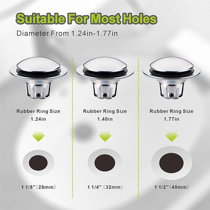 2 Pack Chrome Sink Drain Stopper,Glimflorus Universal 2-in-1 Pop Up Bathroom Sink Stopper with Hair Catcher and Strainer for 1 1/8"-1 1/2" Drain Holes