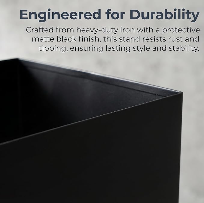 BEWBBAT Umbrella Stand Rack for Entryway, Black Square Metal Umbrella Holder, Free Standing Umbrella Storage Organizer Bin with for Home Office Hotel Decor, 6 x 6 x 17 Inch, Hold 6 Umbrellas