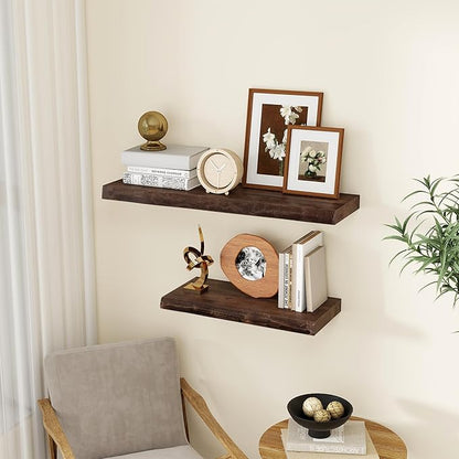 fuqing Solid Elm Wood Floating Shelves for Wall - 36 Inch Wide x 9 Inch Deep Rustic Live Edge Floating Shelves Wall Mounted - Natural Wooden Shelves with Upgraded Heavy Duty Brackets and Anchors