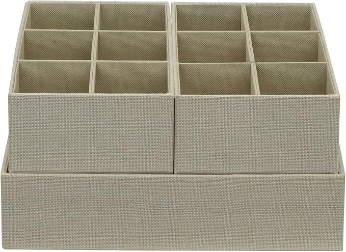 Household Essentials 3 Piece Drawer Organizers Starter Set, Customizable Inserts, Large Tray and 2 Small Trays, Cream