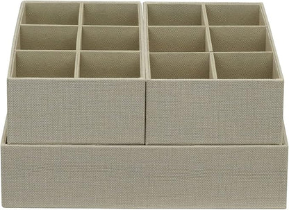 Household Essentials 3 Piece Drawer Organizers Starter Set, Customizable Inserts, Large Tray and 2 Small Trays, Cream