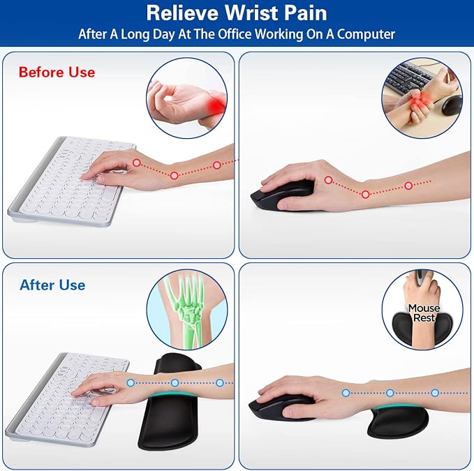 Canjoy Keyboard Wrist Rest Pad, Ergonomic Wrist Rest Cushion Support Pad, Easy Typing Pain Relief for Computer, Laptop Cushion with Anti-Skid Rubber Base, Pain Relief Mouse Hand Rest