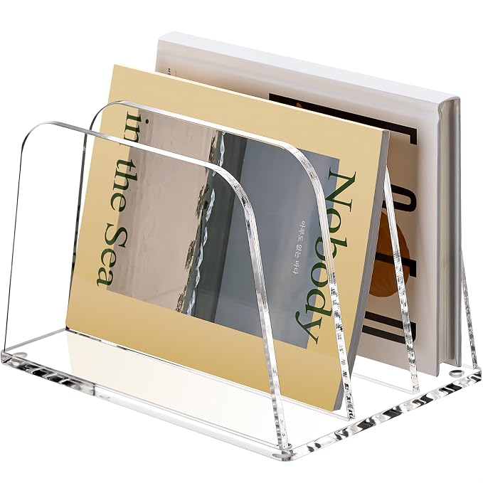HeZone Desk File Organizer,3-Section Vertical Clear File Organizer File Holder Folder Holder Mail Sorter Acrylic Stand Rack,Office Organization for Home, Office & Classroom(1 Pack)