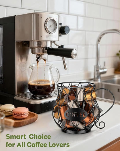 Uniclife K Cup Holder with Ice Tongs, Large Capacity Coffee Pod Holder for 10-30 Capsules, Metal Wire K Cup Organizer Coffee Pod Organizer, Storage Basket for Kitchen Office Accessories