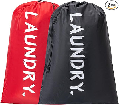 2 Pack XL Travel Laundry Bag, Machine Washable Dirty Clothes Organizer with Drawstring,Large Enough to Hold 4 Loads of Laundry, Easy Fit a Laundry Hamper or Basket Travel Essentials 24" x 36"