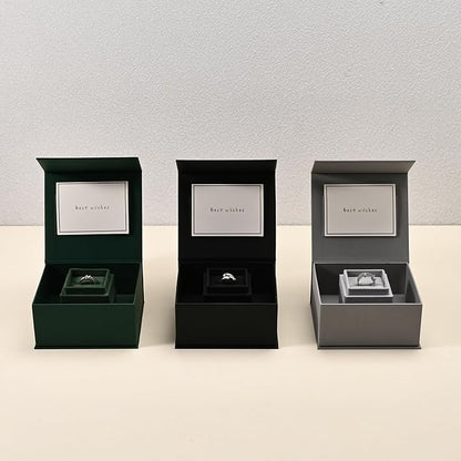 Oirlv Velvet Ring Gift Box with Exquisite Outer Packaging, Wedding Proposal Engagement Ring Box, Birthday Present Gift Box with Blank Greeting Card（Black）