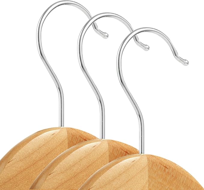 Casafield - 10 Natural Wooden Suit Hangers - Premium Lotus Wood with Notches & Chrome Swivel Hook for Dress Clothes, Coats, Jackets, Pants, Shirts, Skirts